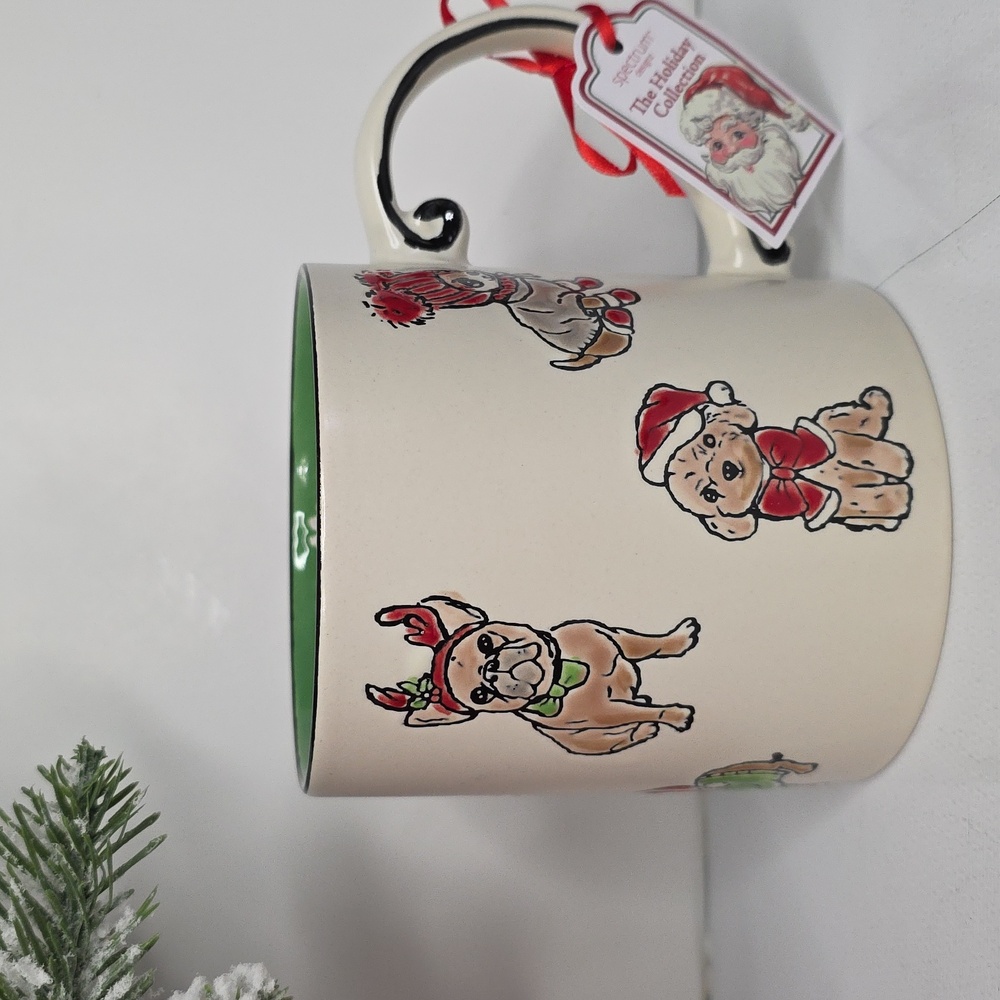 Specutrum Designz Festive Dog-Themed Mug with Green Interior, NWT